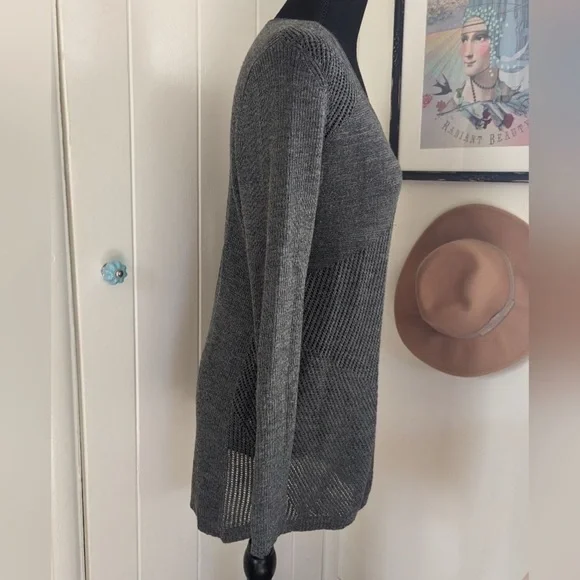 Eileen Fisher Scoop Neck Merino Wool Metallic Thread Geometric Sweater Long Line - Picture 7 of 11